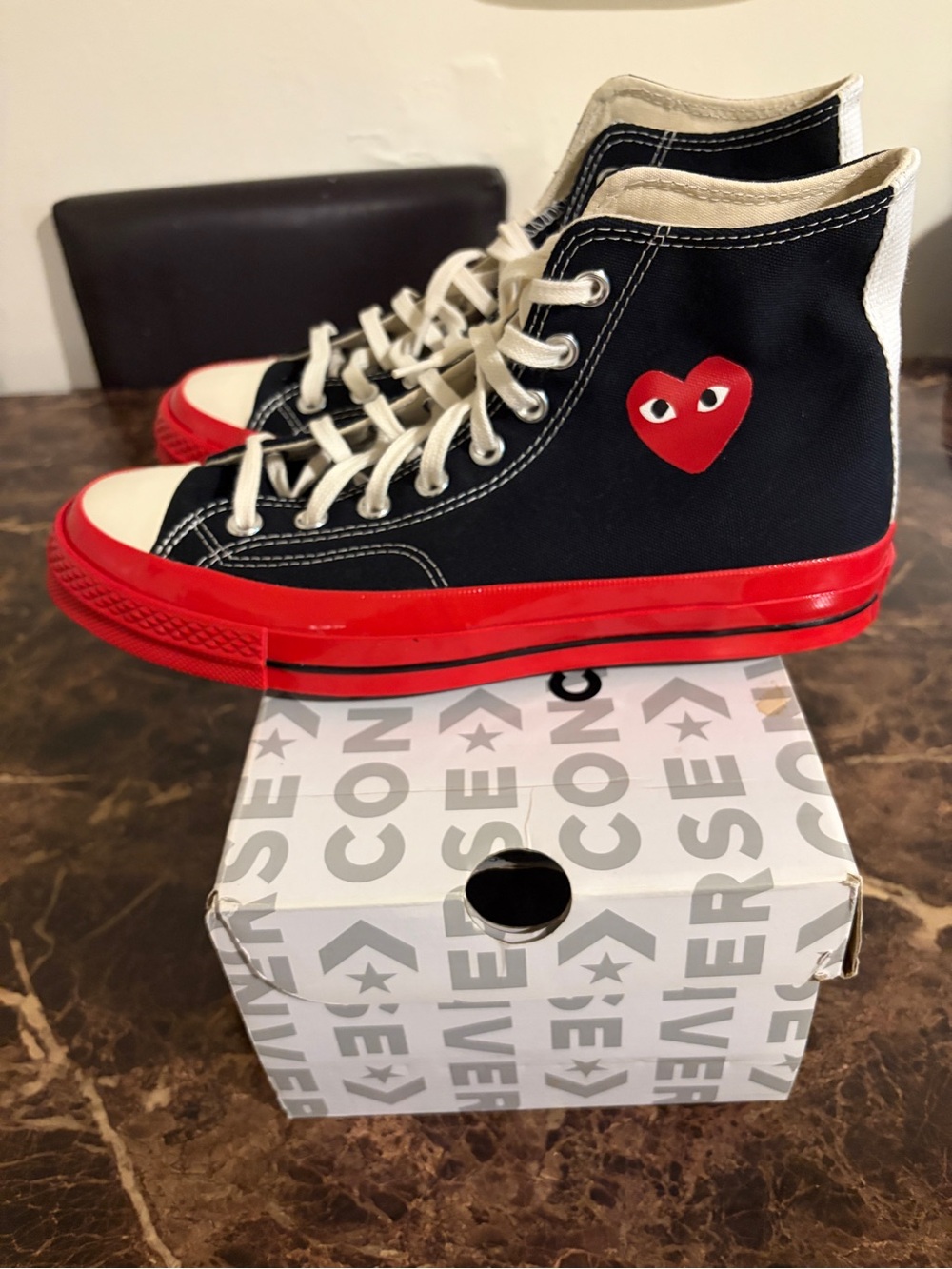 Converse Kids Black High-Top Sneakers with Red Sole & Heart Logo